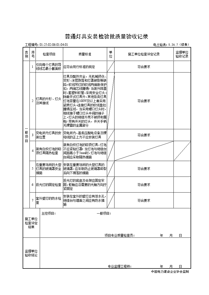 XX风电工程项目普通灯具安装检验批质量验收记录.doc-图二