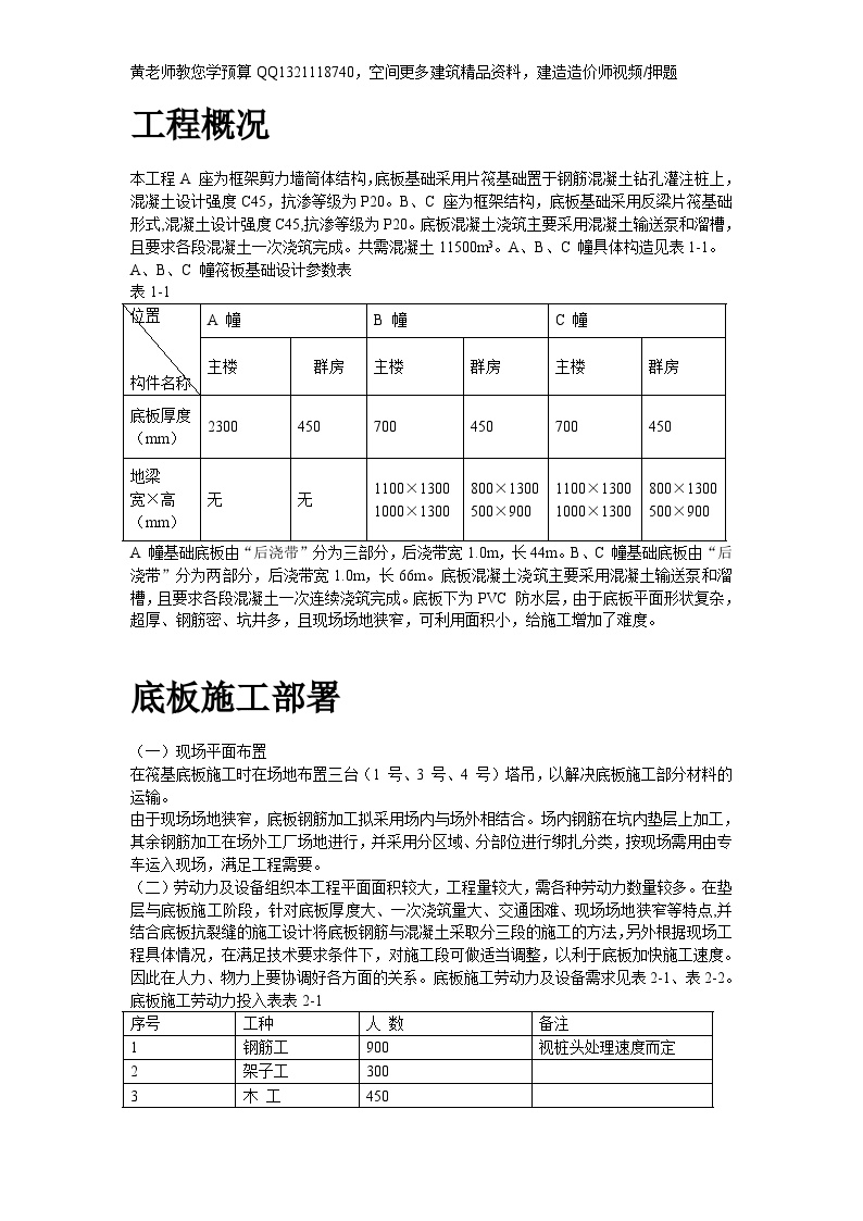 北京SOHO现代城地下室底板施工组织设计方案-图二